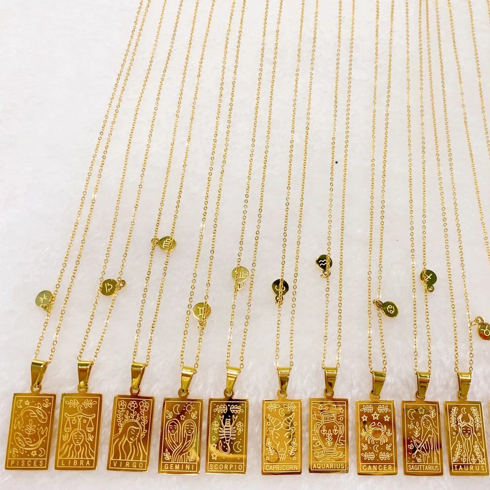 Stainless Steel 18K Gold Plated Horoscope Zodiac Star Sign Pendant Necklace