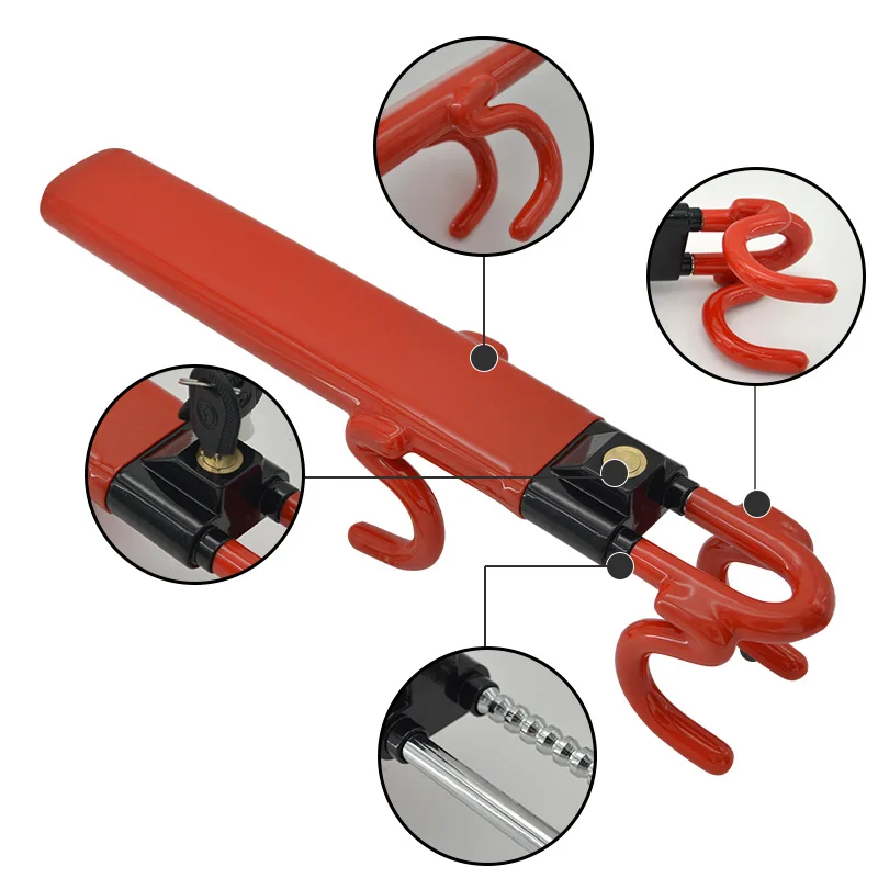 Vehicle Anti-Theft Lock Adjustable Length Clamp Double Hook Steering Wheel Lock Bar