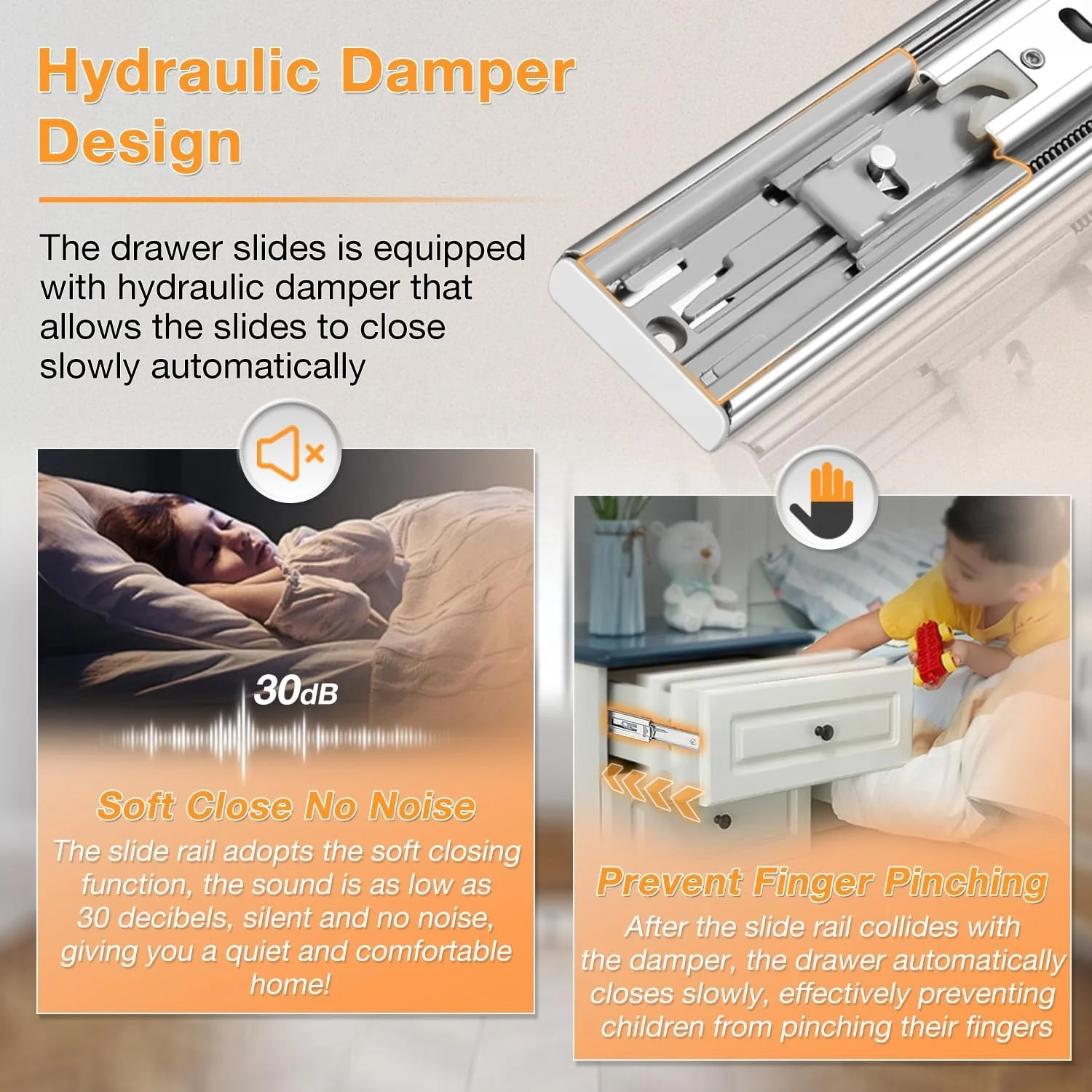 Kitchen Cabinet Drawer Rail Stainless Steel 3-fold Full Extension Ball Bearing Drawer Slide For Cabinet Accessories
