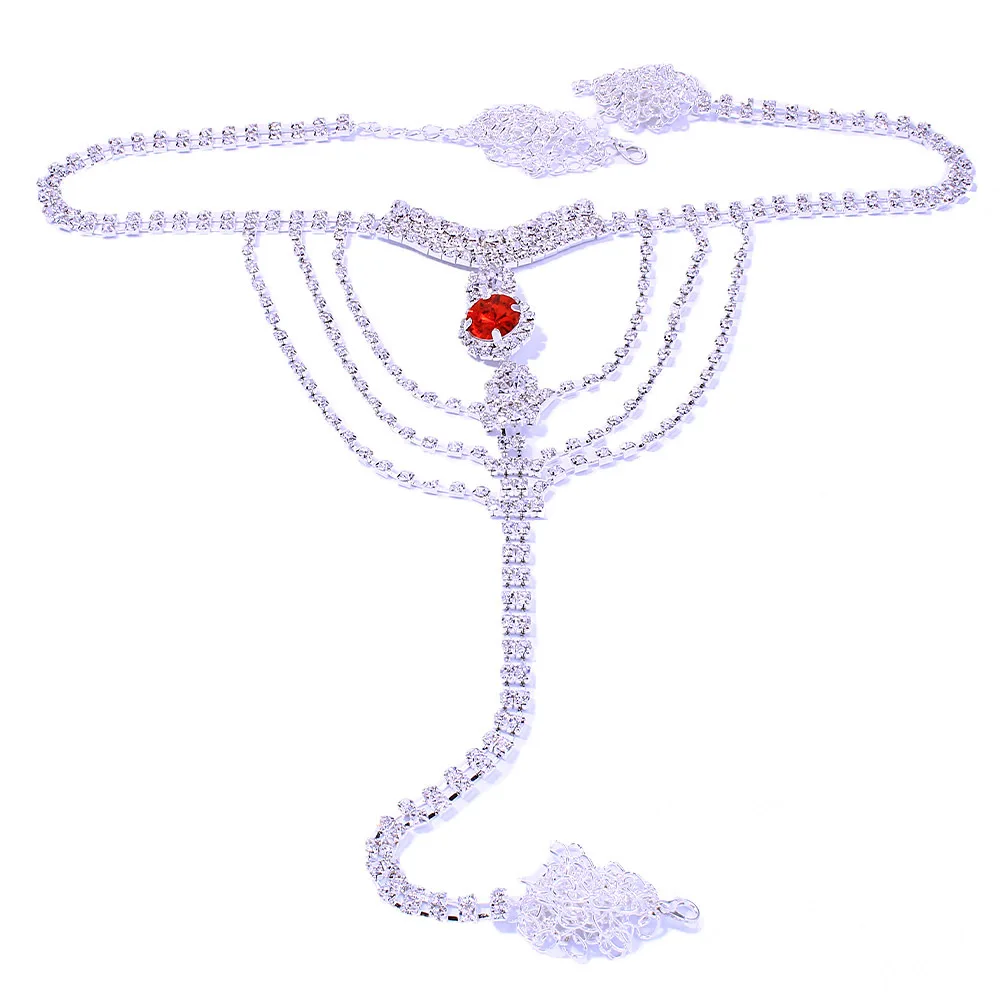 European and American style fashion bikini body chain, a sexy accessory with sparkling crystals and ruby gemstones body chain