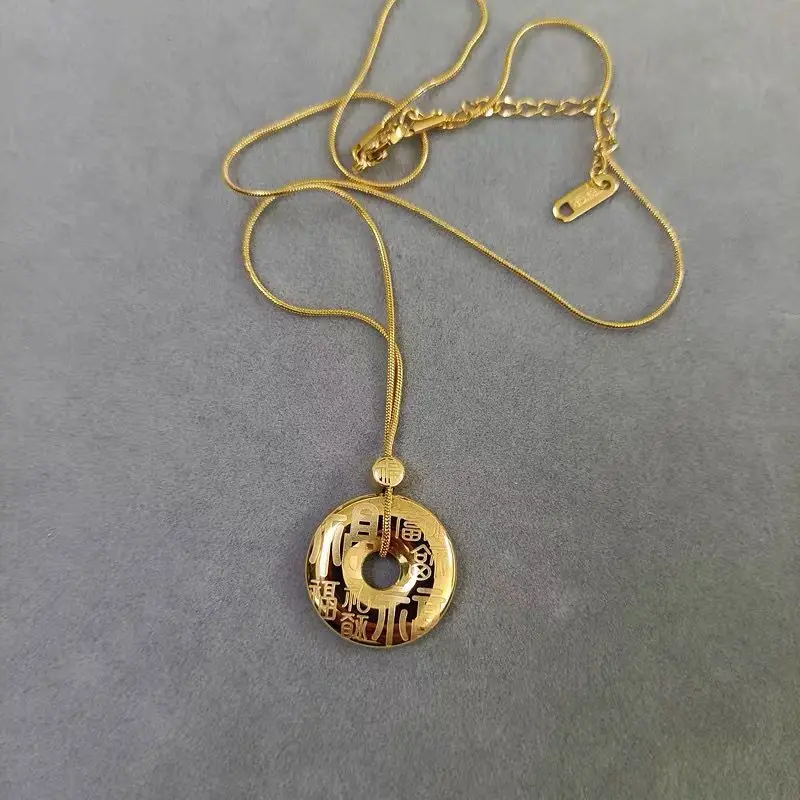 Chinese Style Peace Buckle Fu Word Titanium Steel Necklace New Year Transfer Collarbone Chain