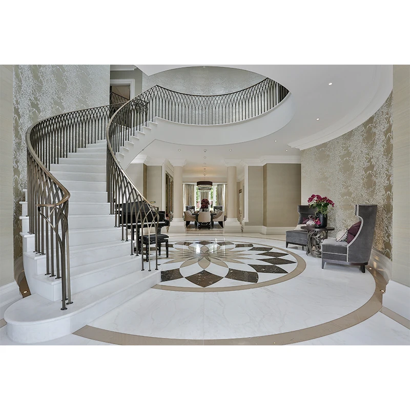 Blh-48 Modern Design Marble Curved Staircase Wrought Curved Glass Staircase Railing For House And Villa