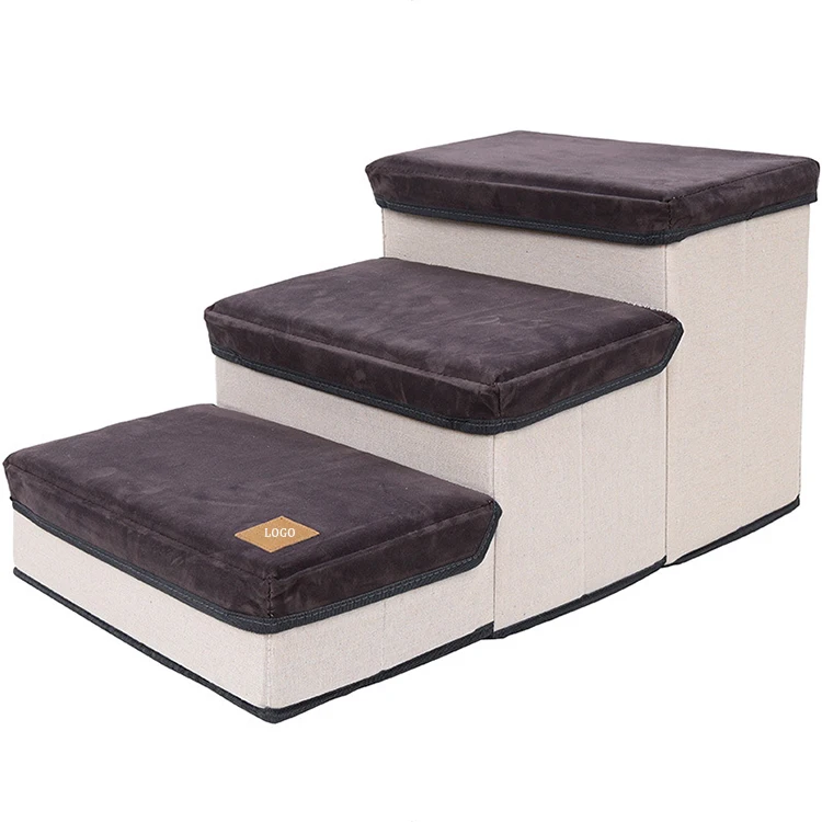 Dog Step Stair Pet Storage Stepper Foldable Pet Step for Couch Sofa with 3 Storage Boxes Multi-Purpose Pet Safety Ladder