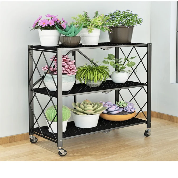 Wholesale Free Installation Folding Iron Flower Rack Kitchen Rack Floor Type Multi-layer Oven Storage Rack