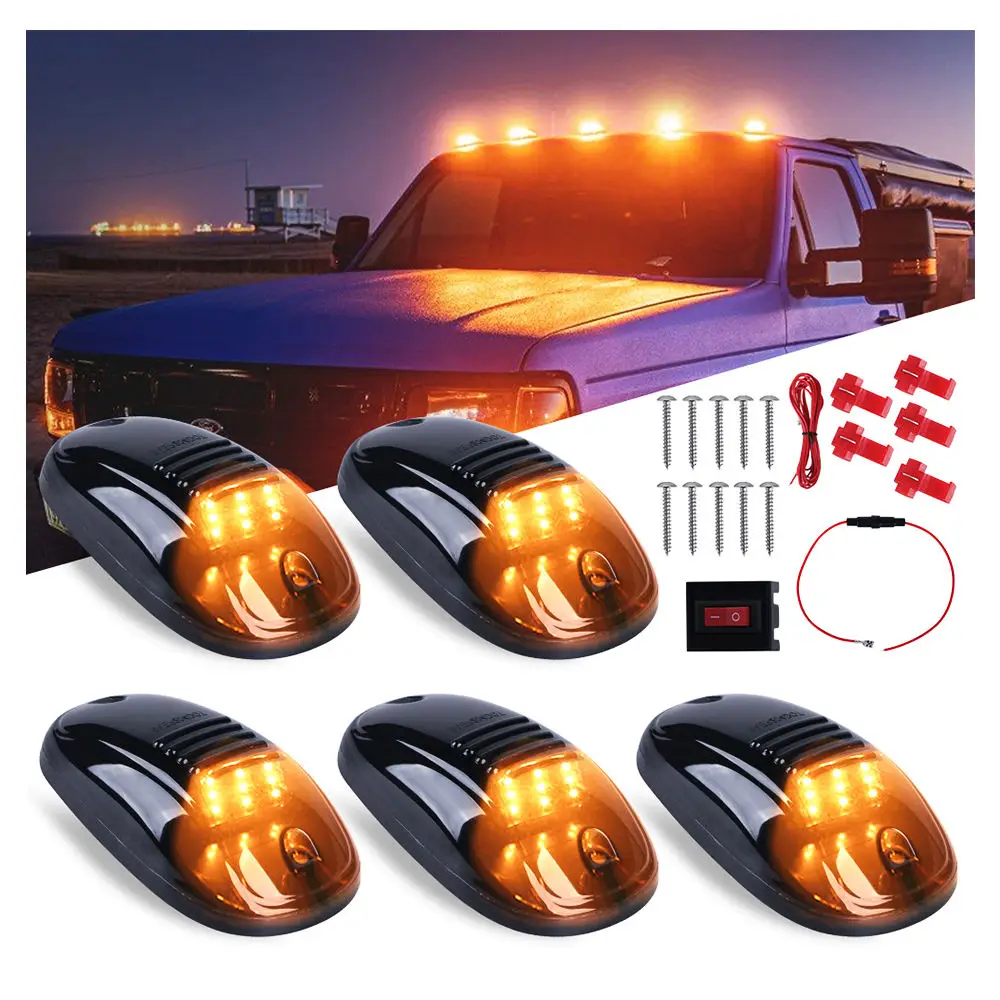 5pcs Auto Cab Marker Roof LED Light Amber white 12v Smoked Lens Top Running Marker Light for Ford Dodge Ram Pickup Truck 4x4