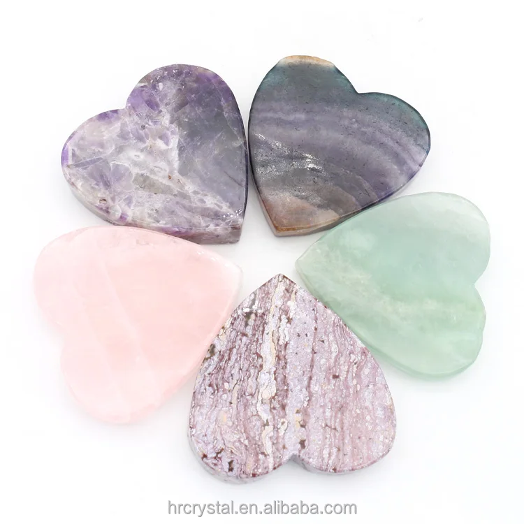 Healing Heart Shaped Crystals Carved Natural Gemstone Crystal Heart Slab For Decoration