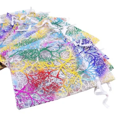 Wholesale 7*9cm 9*12cm 10*15cm 15*20cm 17*23cm 20*23cm Drawstring Organza Bag Coral Pattern Bag for Wedding Gift Christmas Pouch