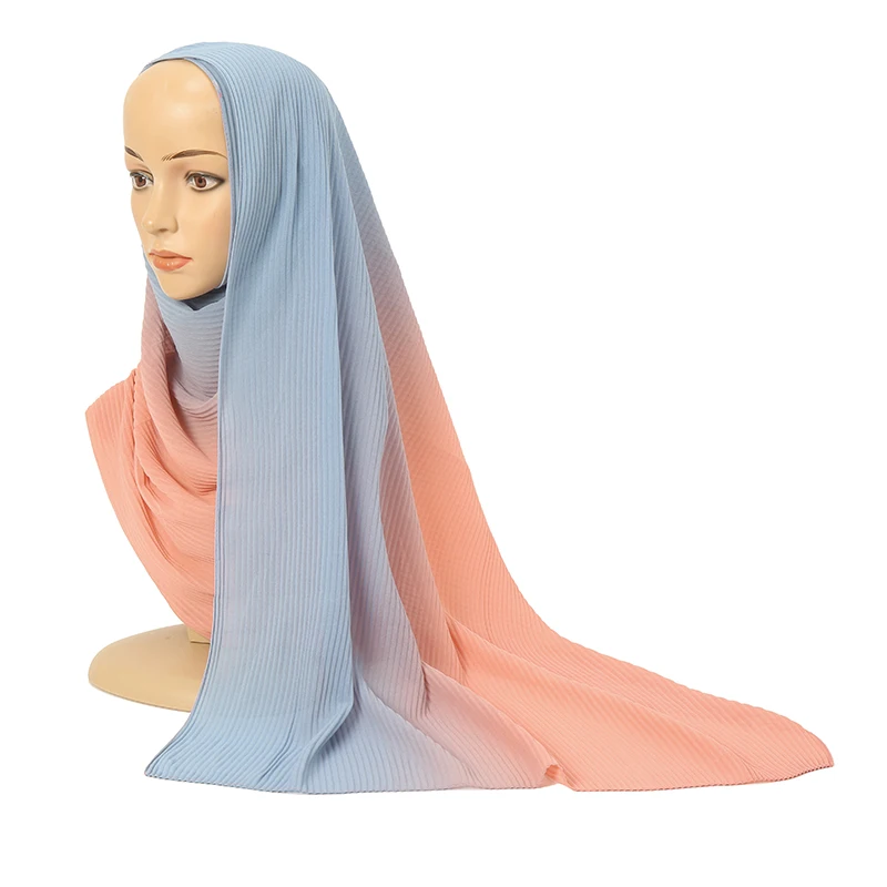 Wholesale Supplier Customize Solid Color Muslim Scarf New Design Chiffon Hijab Two-tone Crinkle Scarf