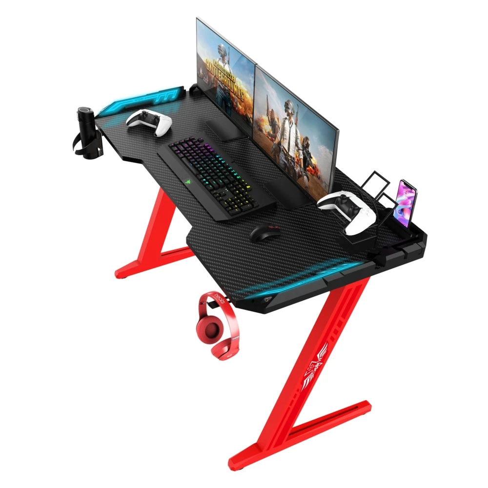 Customized Office Home Computer Gamers Gaming Desk Workstation RGB Gaming Table Red