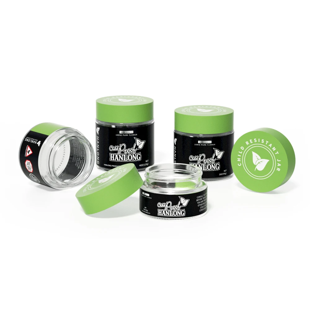 OEM sticker 1oz 2oz 3oz 4oz child resistant stash glass container flower bud glass jar Customization 1g 3.5g jars with label