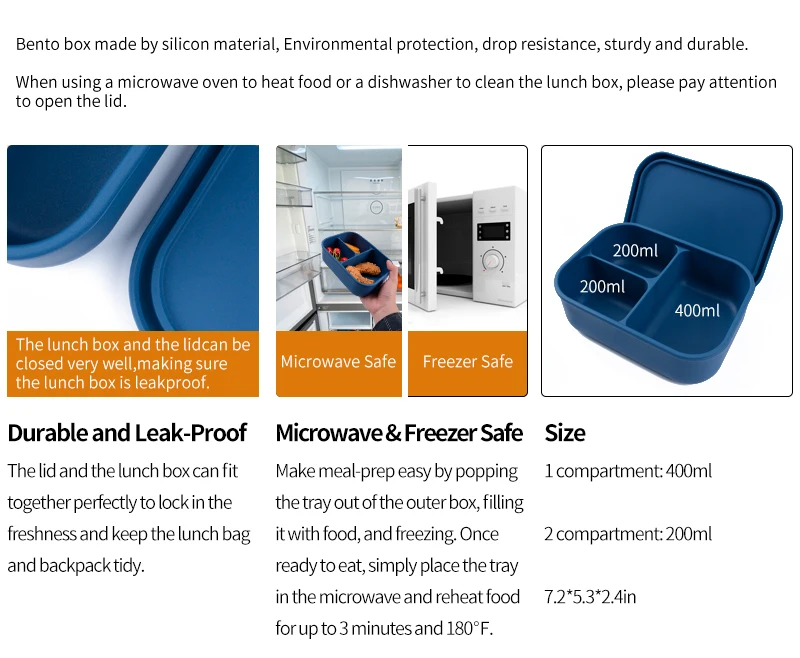 Hot selling Bento Box Container Keeping Dishes Fresh Bento food Box Collapsible silicon baby feeding set