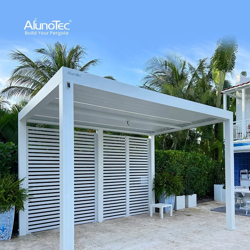 Durable Outdoor Gazebo Aluminium Pergola Waterproof Motorized with Sliding Glass Doors