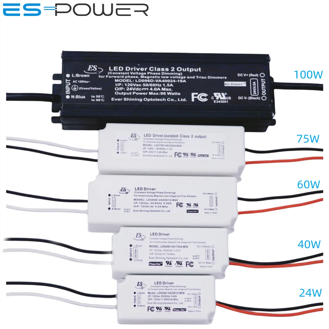 Es UL CUL FCC led driver 24v 40w Constant Voltage Triac Dimmable Led Driver  waterproof electronic led driver