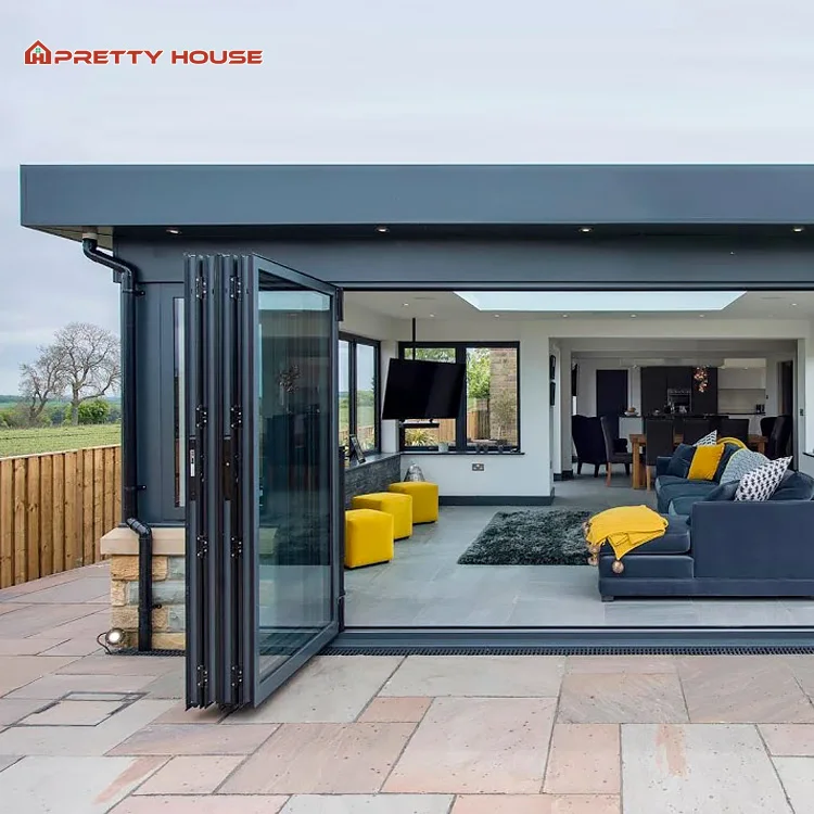 American Style Custom 6 panel glass folding door patio exterior waterproof accordion aluminium french bi fold doors