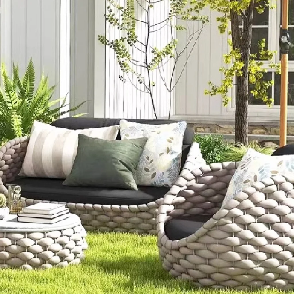 Minimalist Modern Outdoor Courtyard Terrace Furniture Set Hand Weaving Wear-resistant Waterproof Living Room Sofa