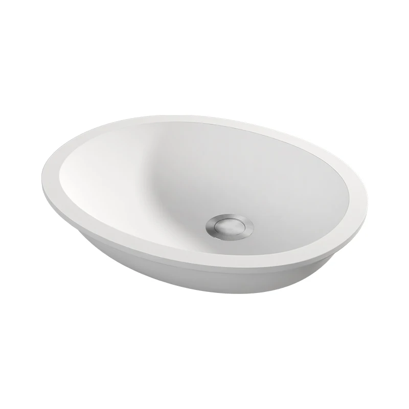 Oval shape hotel bathroom washing sink artificial cast stone hand wash basin, bowl countertop mat solid surface washbasin