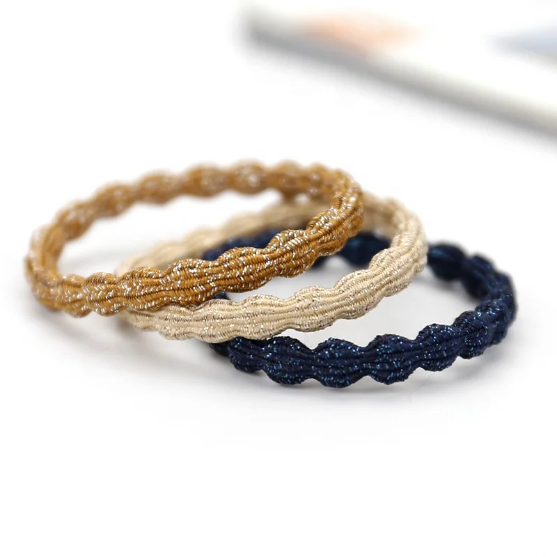 2023 Korea Stock Sale Elastic Wave Design Glitter Knitted  Rubber Band  Hair Ties For Thick Hair