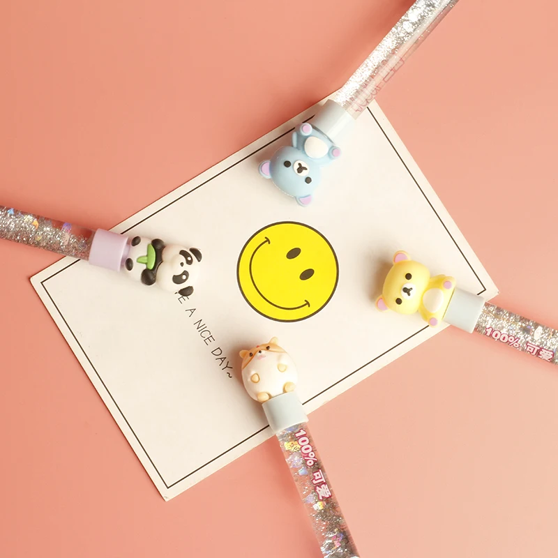 
Lovely silicone animal cartoon bear quicksand gel pen black ink pen learning office pen editor | complaint 