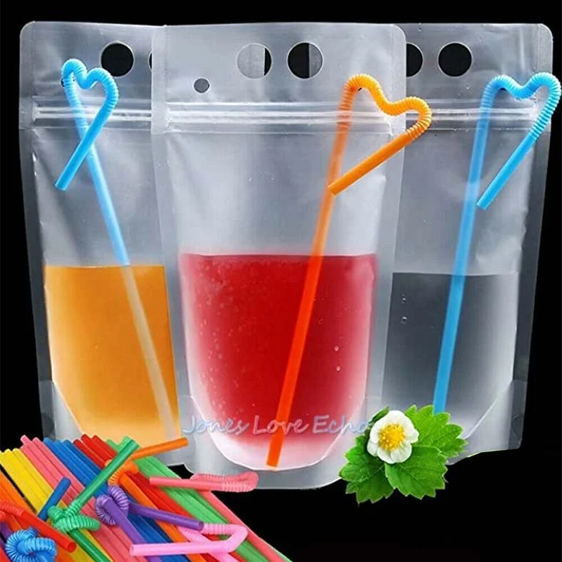 Custom Clear Translucent Drink Juice Smoothie Stand-up Zipper Reusable Pouches Matte Reluster Liquid Packaging Bag Hang Hole PE