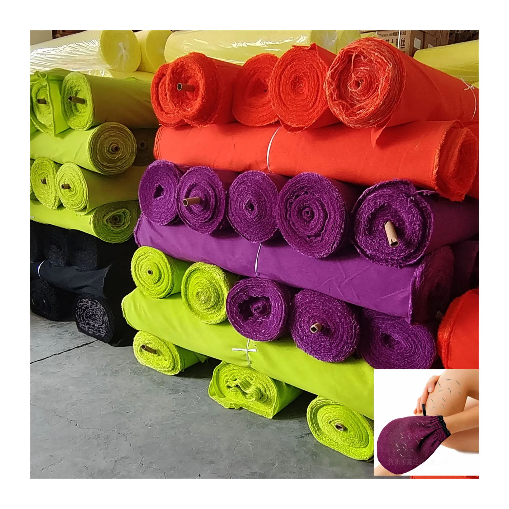 Supply Customize Color 300D Double Morocco Textile Style Viscose Fabric Exfoliating Bath Gloves Cloth Fabric Viscose Rayon