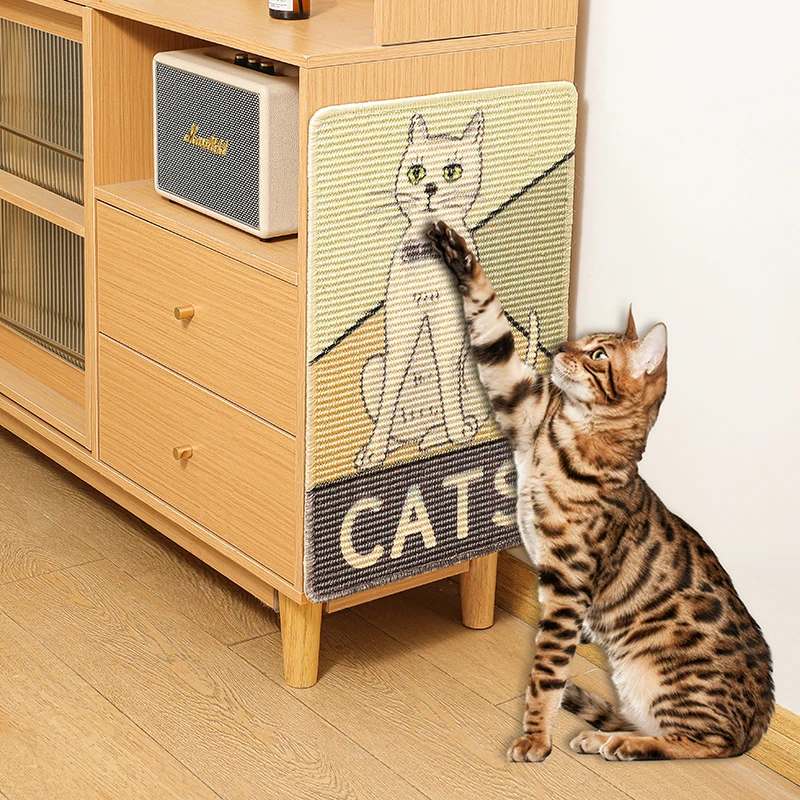 Cat Scratcher Mat,  Natural Sisal Scratching Mat with  Tape,Stick on Floor and Wall