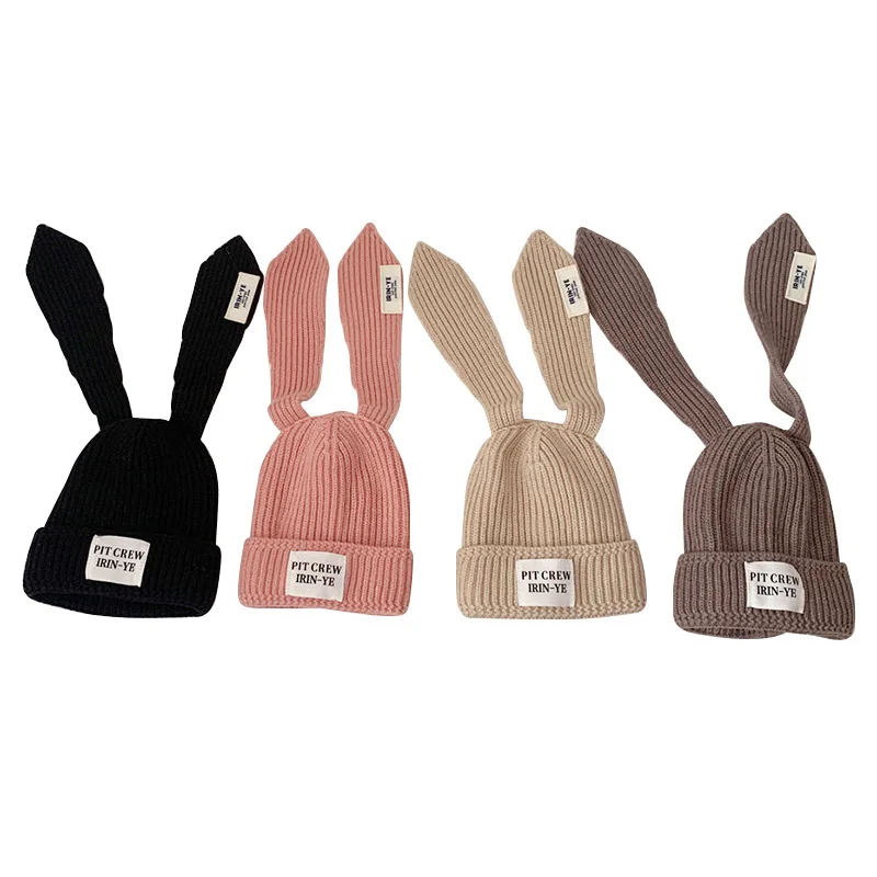 Knitted Baby Bunny Hat Long Ears Autumn Winter Kids Hats Cotton Lining Warm Baby Beanie Kids Cap for Girls Boys Accessories 1-4Y