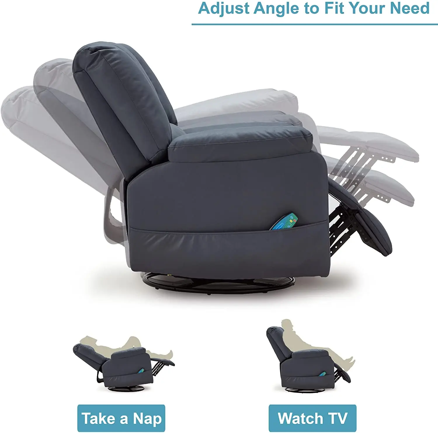 SANS Massage Heated Recliner Sofa Chair 360 Degree Swivel Rocking Recliner Chair for Living Room