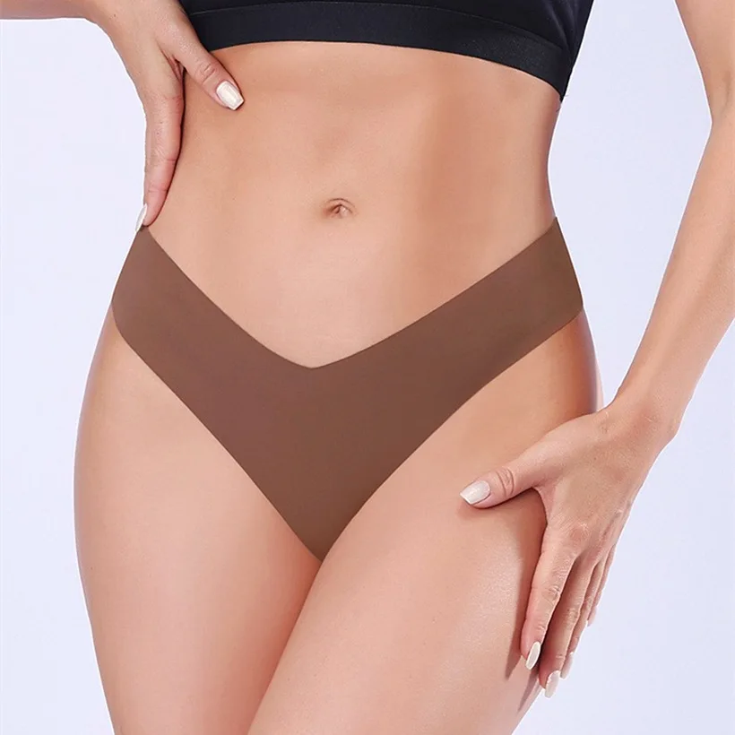 2024 New Women Seamless Briefs V-Shape Smooth Breathable Underwear Sexy Low-rise Cotton Crotch Solid Panty For Girls