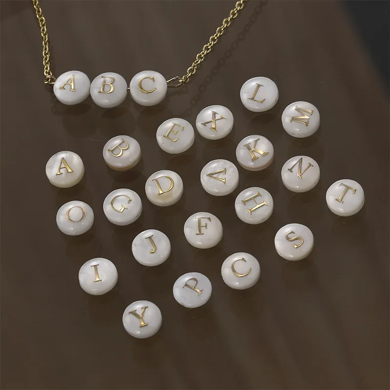 New Design Letter Round Shell Beads Double-sided Phnom Penh Diy Necklace with Materials Factory Direct Sales