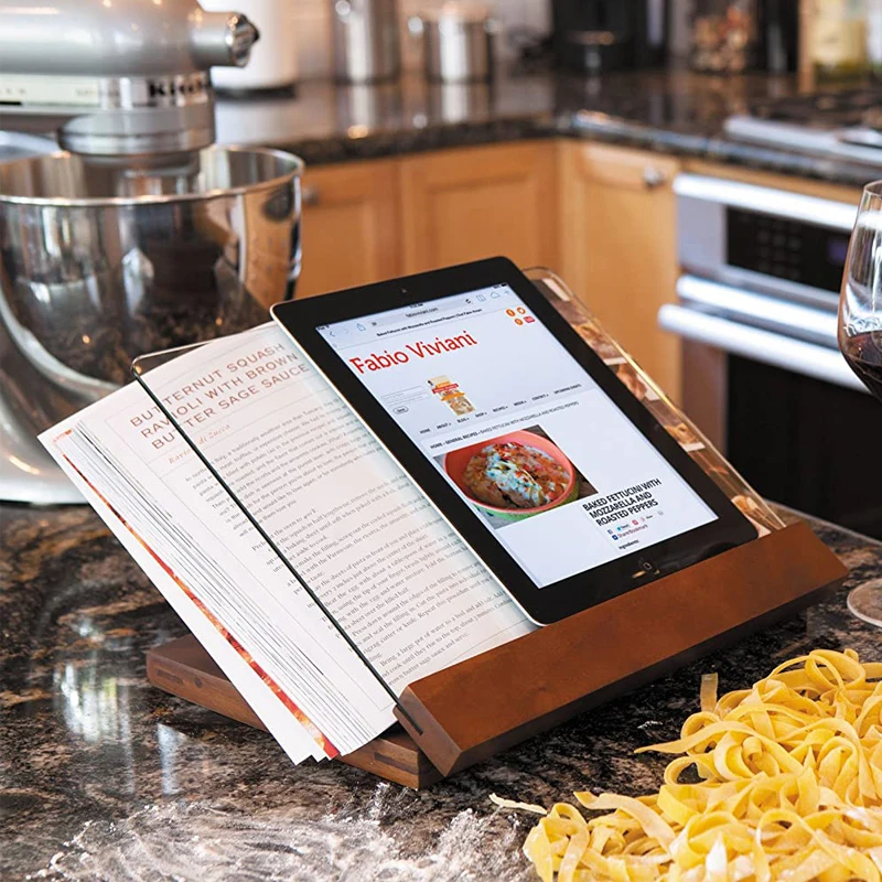 Rest Reading Stands Tablet Holder Foldable Tray Glass  Wood Cookbook Stand