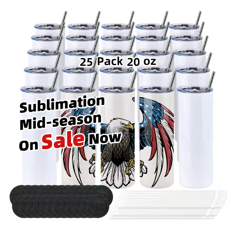 US Warehouse 20 oz Double Wall Stainless Steel Coffee Tumblers Sublimation Blanks Printing Straight Skinny Tumbler With Straw