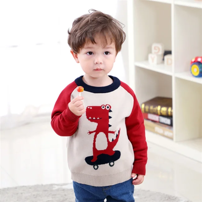 Зимний осенний Повседневный хлопковый Свитер оверсайз SE2794 с динозавром для мальчиков