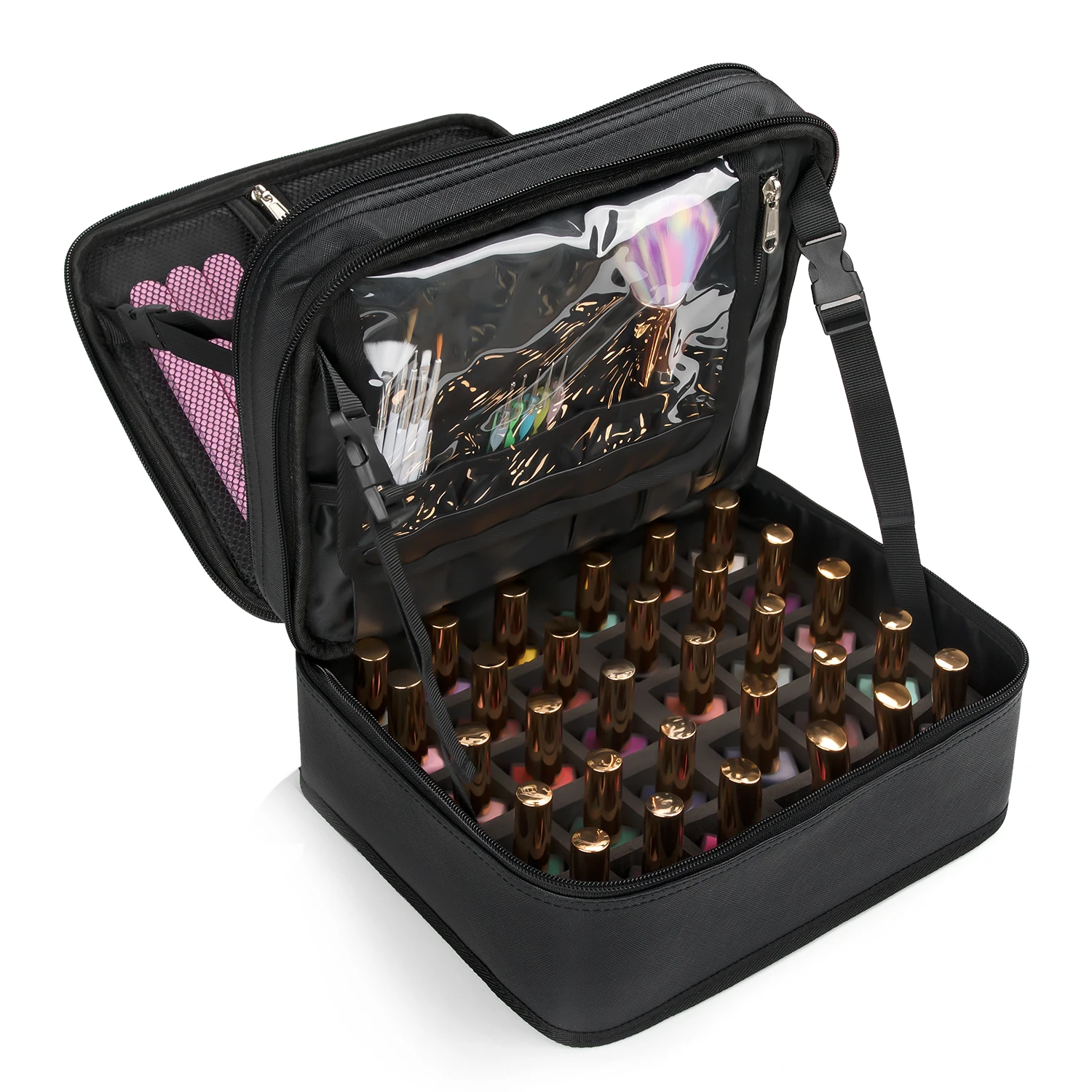 Relavel Portable Nail Polish Organizer Case Double Layer Nail Polish Storage Bag Holds 30 Bottles Nail Polish Holder