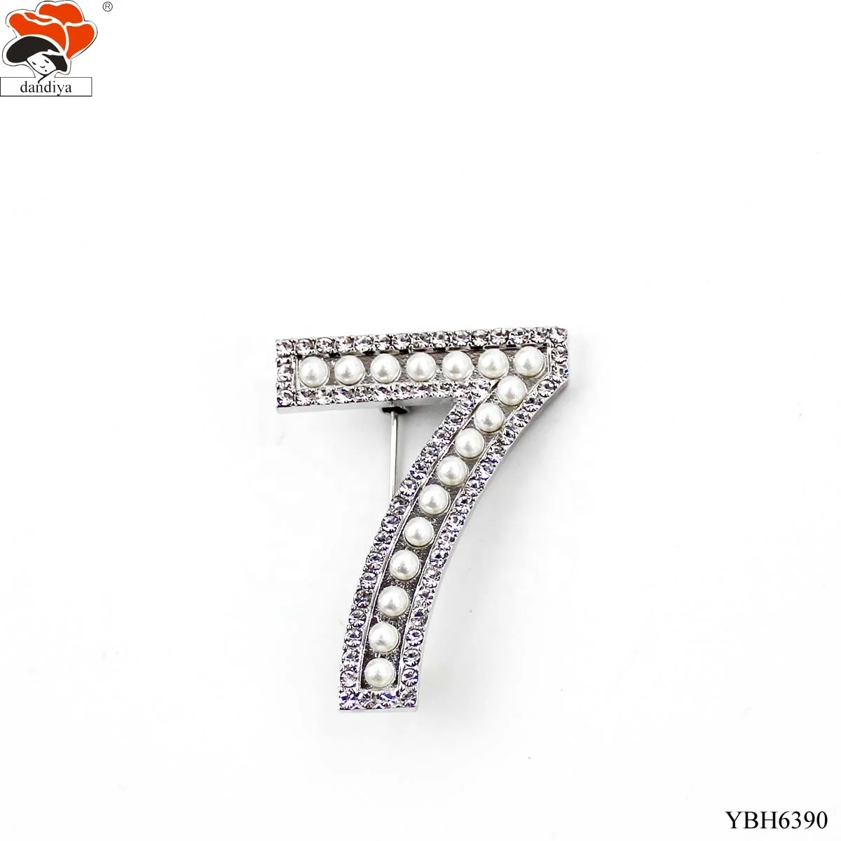 7 BROOCH Gold Silver Large Pearls Rhinestone number 01234 brooch pearls brooch Greek Sorority &Fraternity products Jewelry