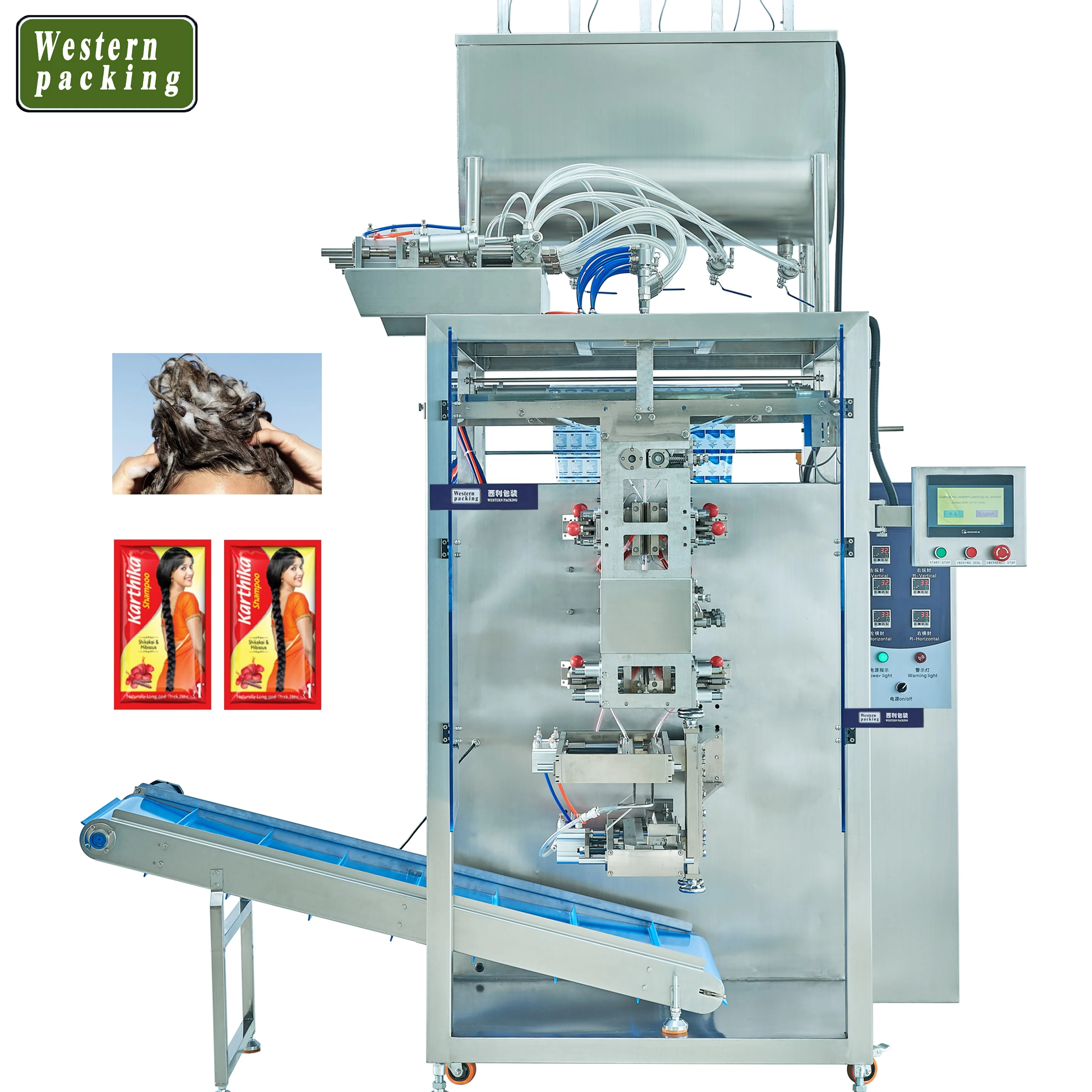 automatic multilane 4 side seal multi line lane liquid shampoo sauce ketchup tomato paste pouch sachet packing machine
