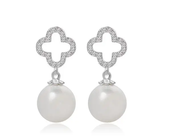 E-2014081608 Creative Women Hollow Out Cubic Zircon Geometric Diamond Pearl Ear Drop