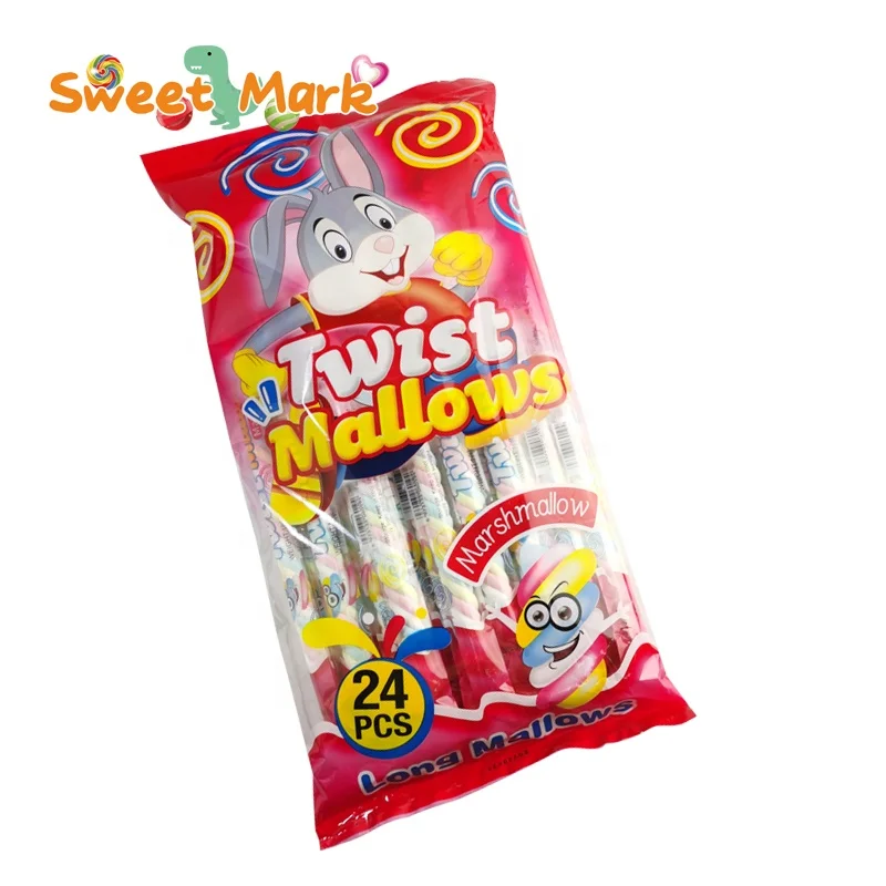 Long twist sweet marshmallows soft cotton candy natural color halal