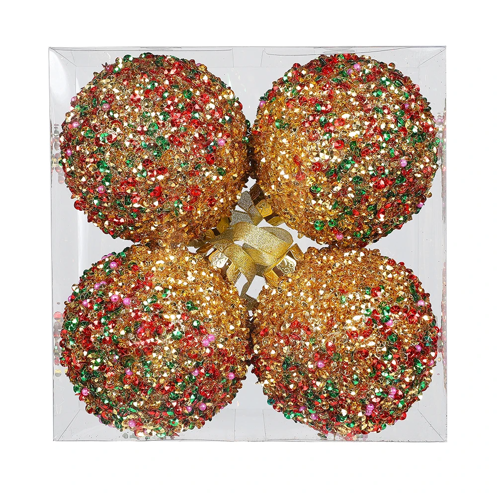 
10cm Mixe Plastic Flash Bronze Xmas Ball Decoration 4PCS In Box Christamas Decoration Wedding Celebration Party Decoration 