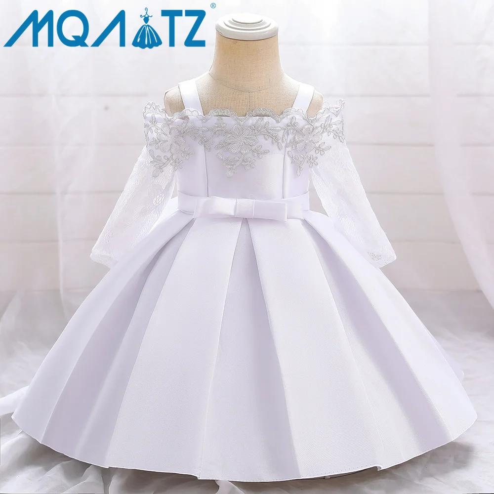 MQATZ hot sale off shoulder baby long sleeve dress red 1-3 year tollder baby girl christening dress  L5083xz