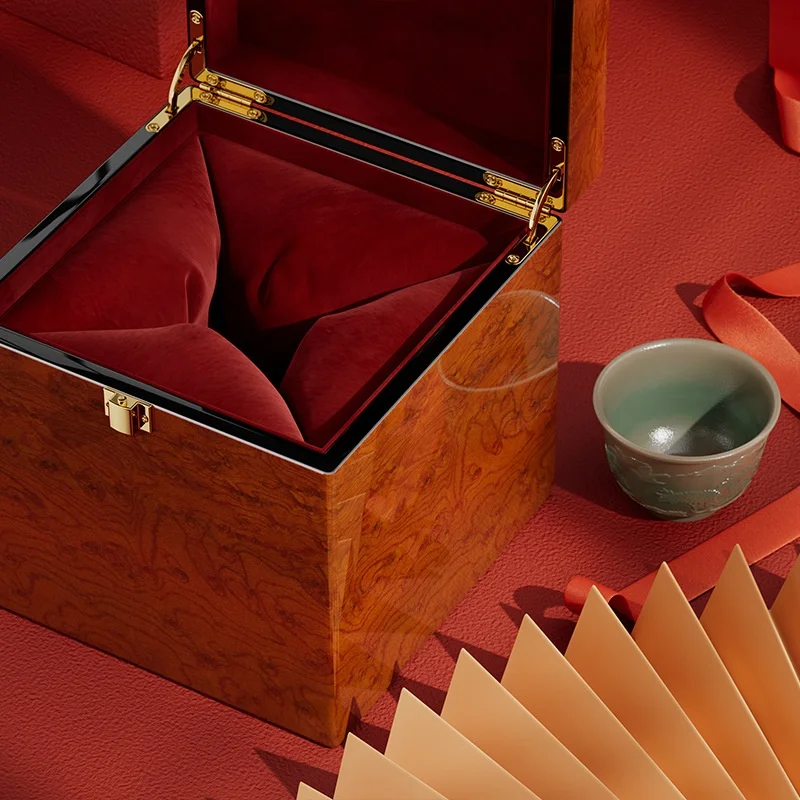 High-End Master Cup Gift Box New Year Piano Paint Design Exclusive Private Brand Packaging for Tea Cups Made of Wood