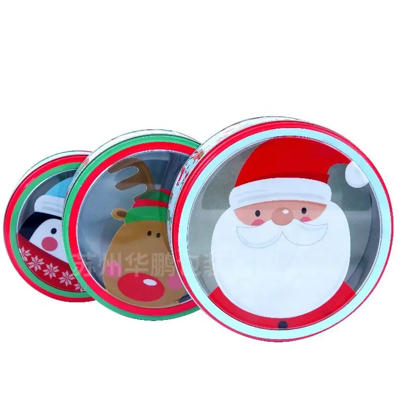 High Quality Christmas Metal Tin Box With Competitive Price Round Tin Box Cookies  with Clear Window For Sale