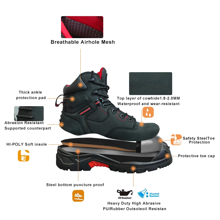 Cow Leather s3 safety work boots Protection One-piece injection molded sole industrial oil resistant safety boots steel toe