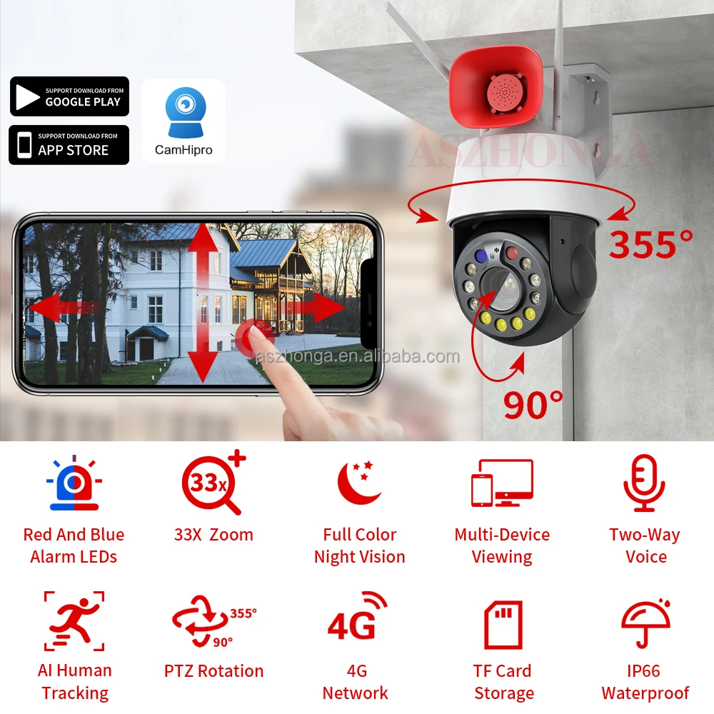 2MP 3G 4G SIM CARD Security IP network Camera 33X Zoom 1080P HD PTZ Outdoor Home Surveillance Cam CCTV  Full color Night Vision