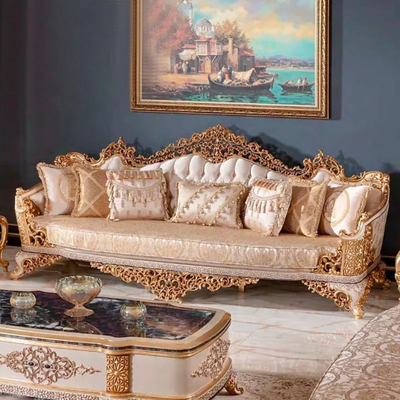 OE-FASHION custom luxury French-style golden wooden sofa design living room furniture for home