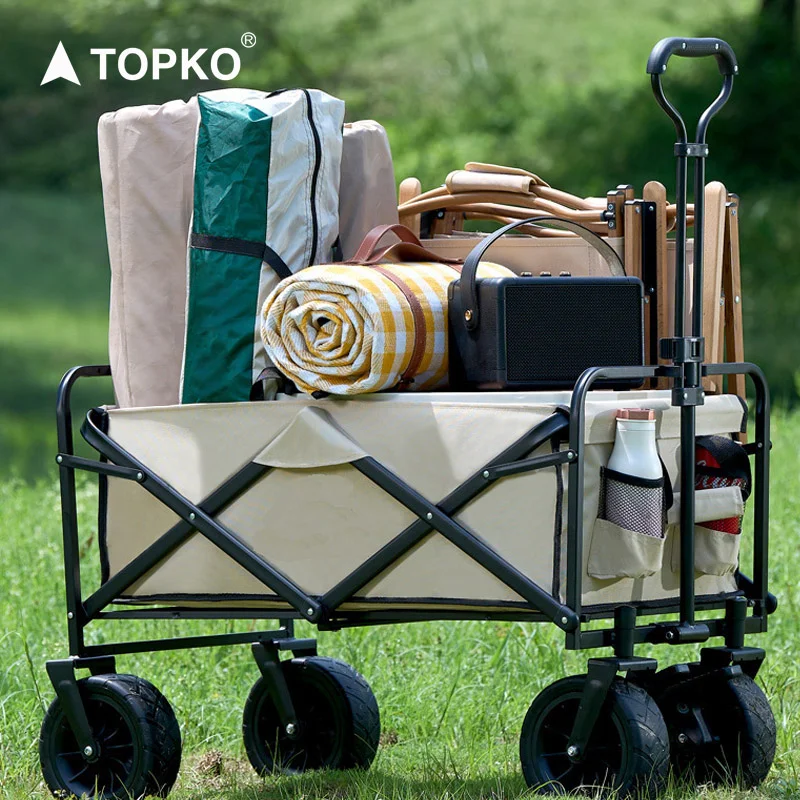 TOPKO Wholesale Portable Heavy Duty Outdoor Camping Hiking Travel Foldable Carry Trolley Cart Wagon