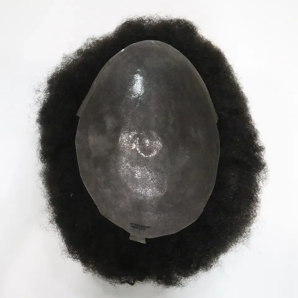 8x10 Hair Piece Toupee Full PU Thin Skin Base Short Afro Curly Men Hair Toupee