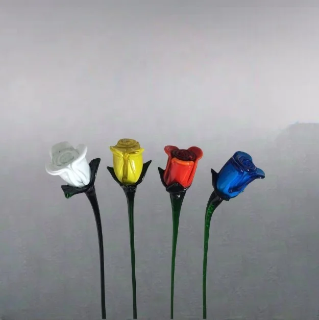 Hand Made Folk Art Glass Rose Home Decoration Long Stem Glass Tulip Murano Glass Figurine Modern Hand Blown Flower