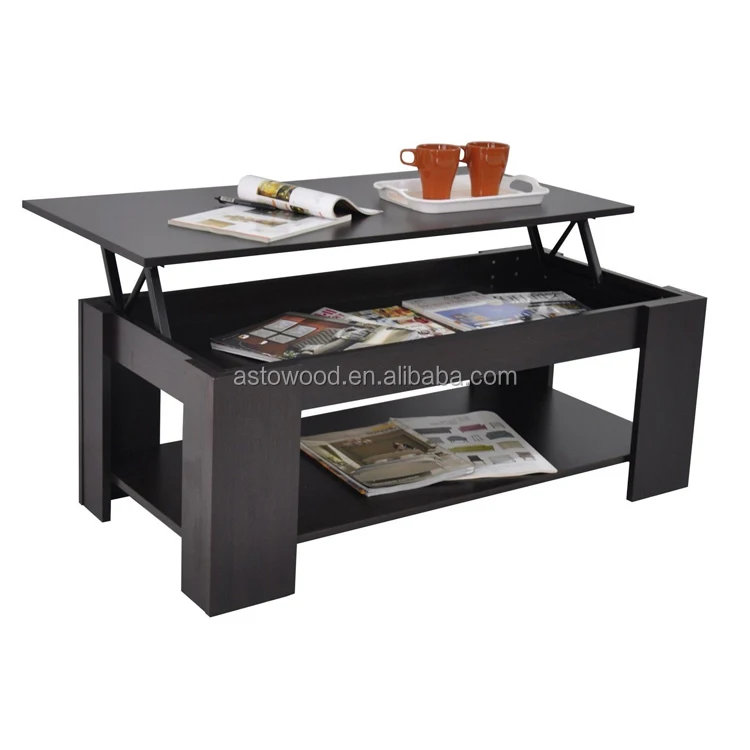 Melamine Wood Coffee Table in Black Color with  Lift Up Top