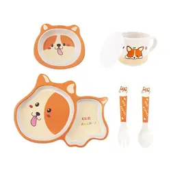 5 piece tableware set bamboo fiber kid eco suction plates dinnerware animal cartoon melamine bamboo kids dinnerware set for baby