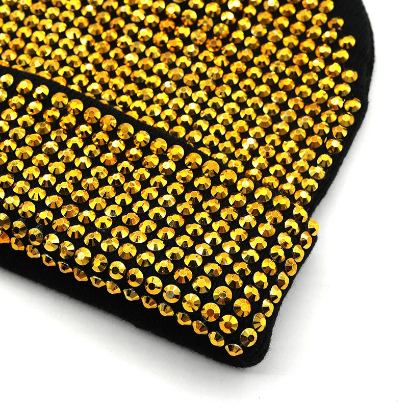 Punk Styles Winter Acrylic Knitted Hat Unisex Fashion Full Rhinestone Warm Beanie Hat